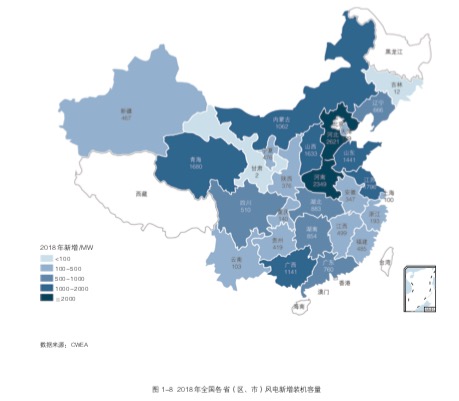 2018年全国各省（区、市）风电新增装机容量